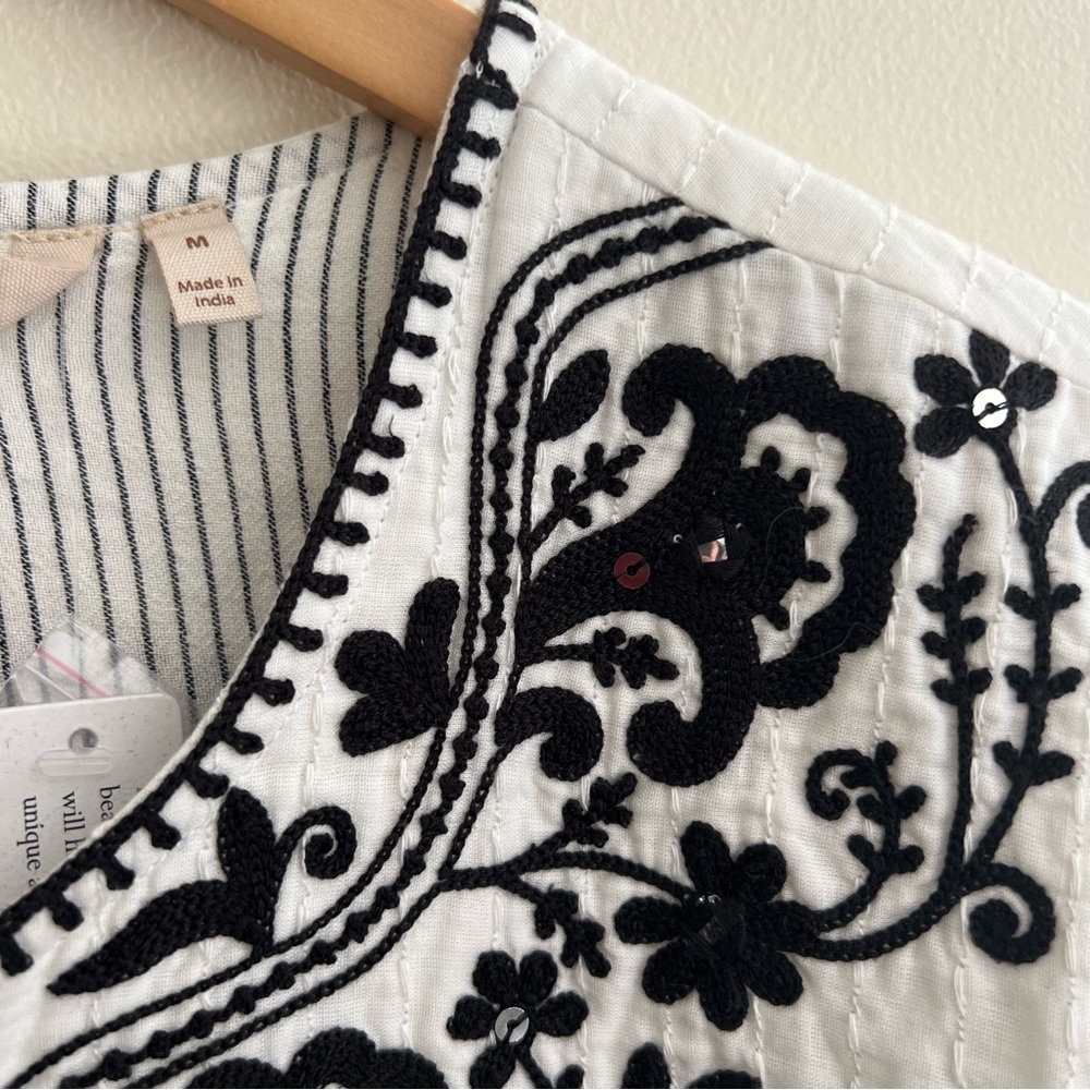 Soft Surroundings White Cropped Jacket with Black Embroidery - Picture 7 of 16